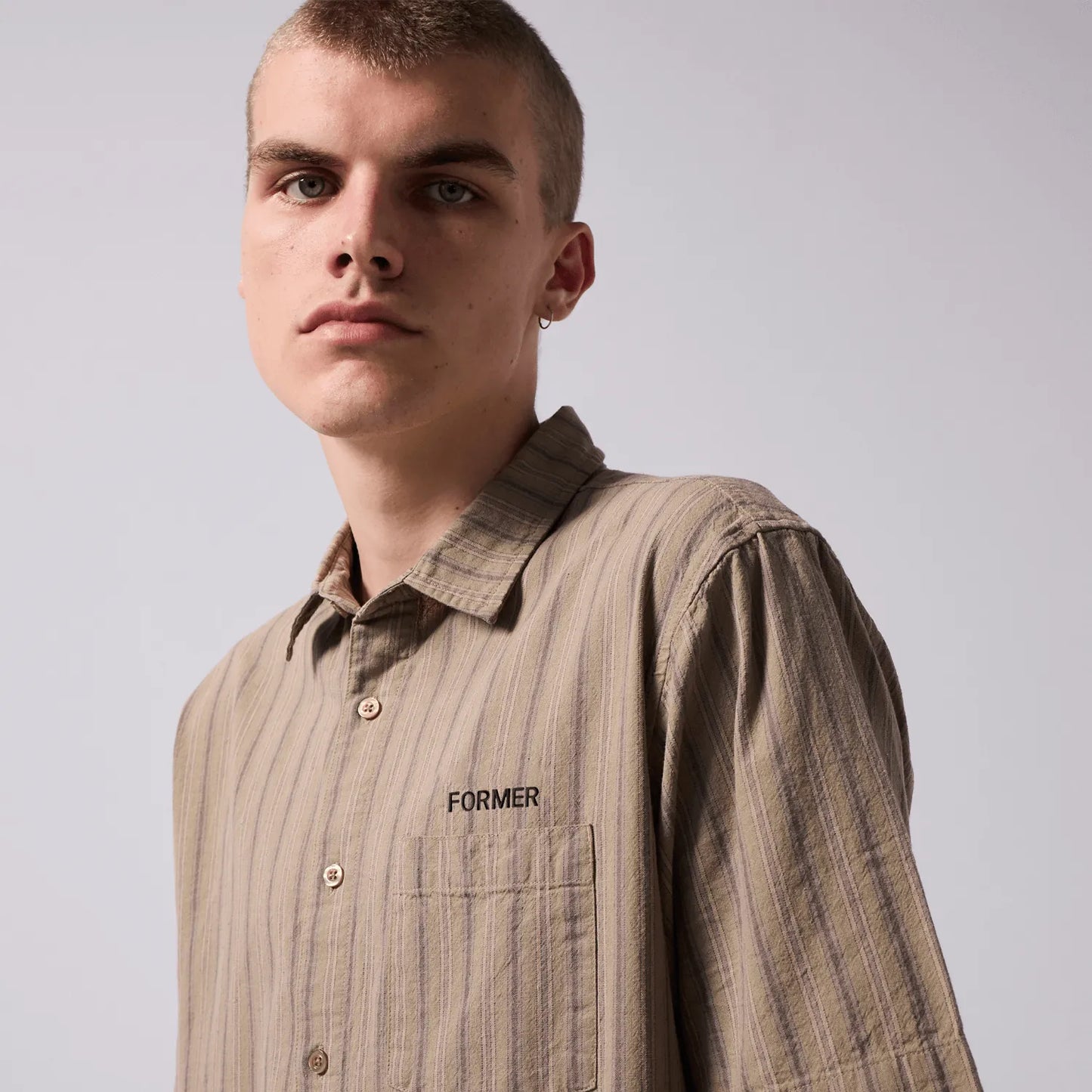 Former Merchandise Reynolds Striped Shirt Moss - ARROW & BEAST