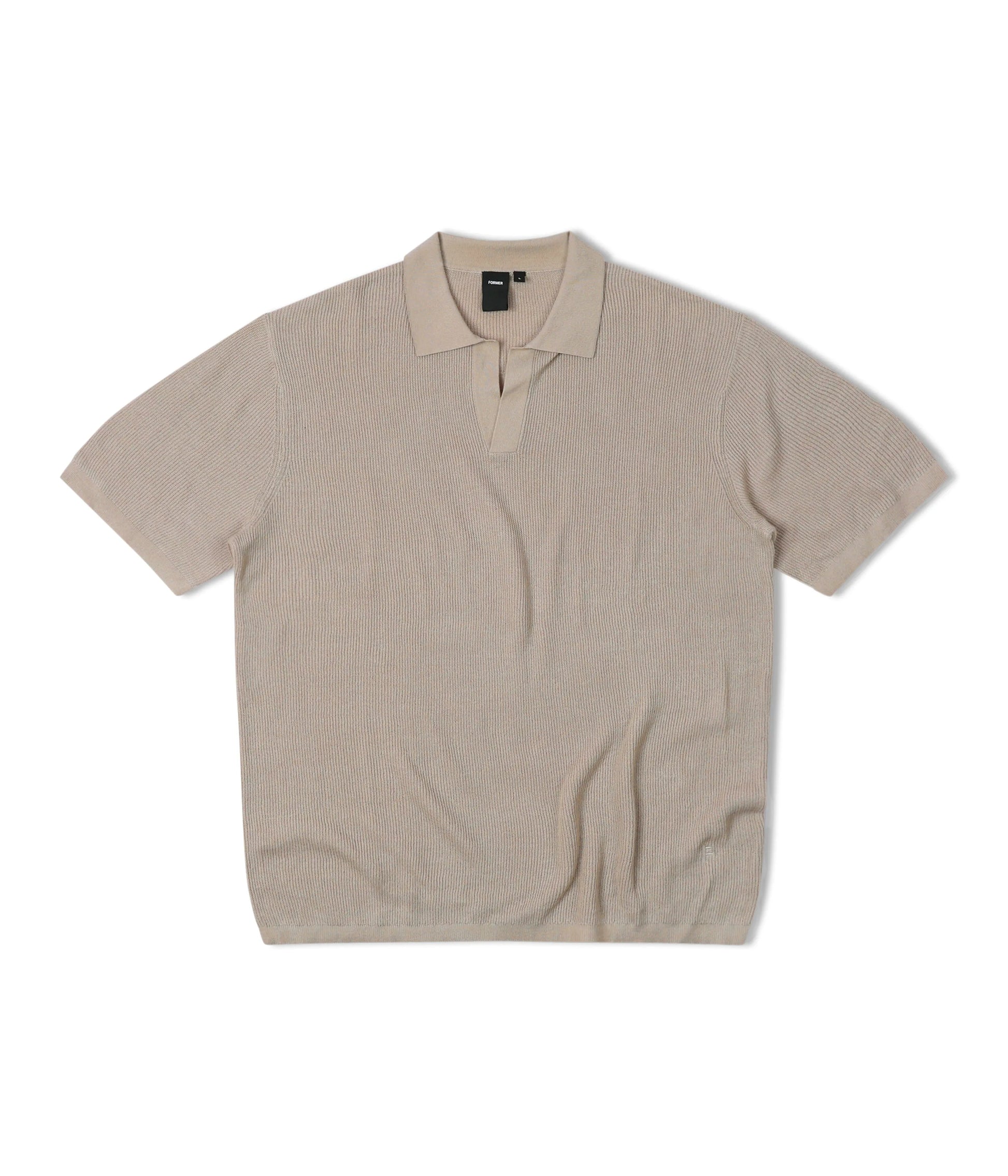 Former Merchandise - OPEN COLLAR KNIT POLO - Oat - ARROW & BEAST