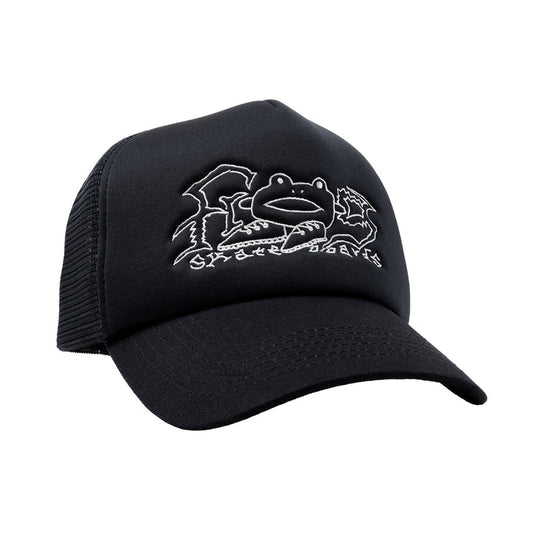 Frog Skateboarding Big Shoes Trucker Hat Black