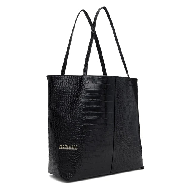 Metalwood Metal Logo Stud Croc Tote Bag