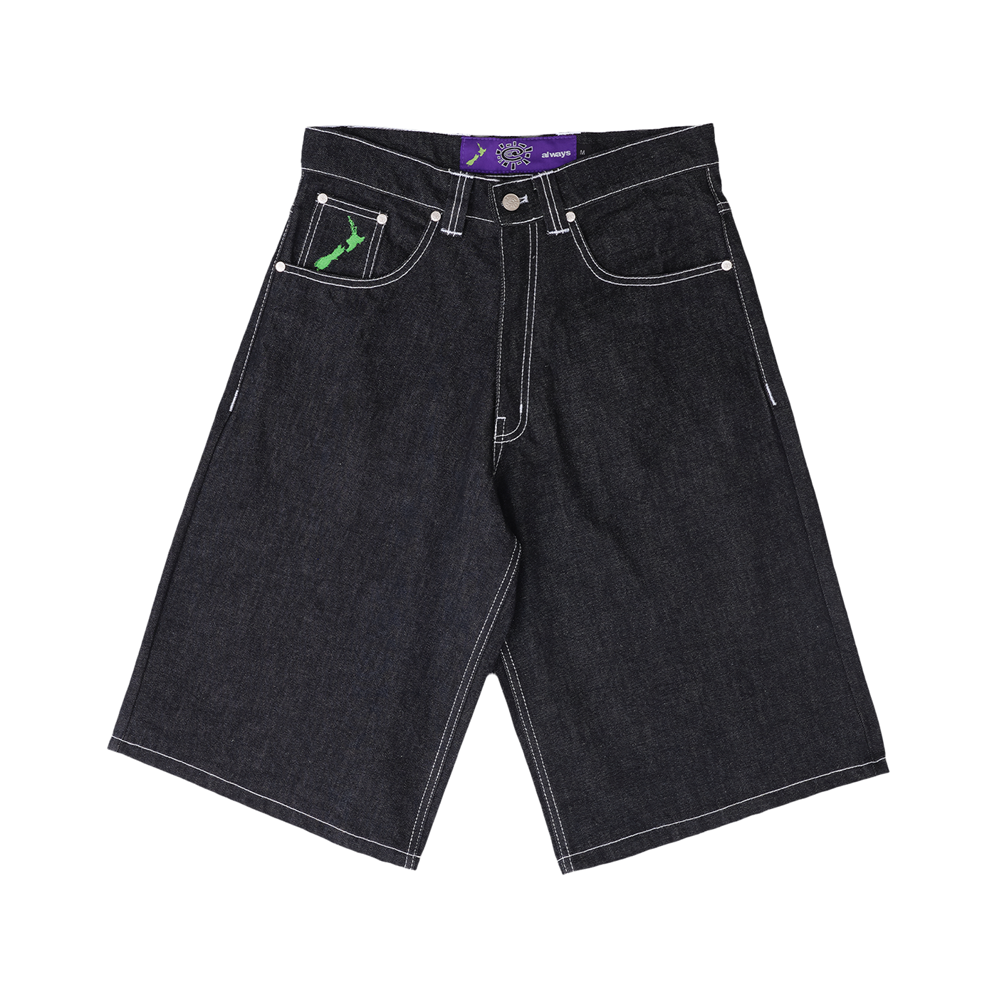 Always @ Range 5 Back Pocket Print Denim Shorts Black