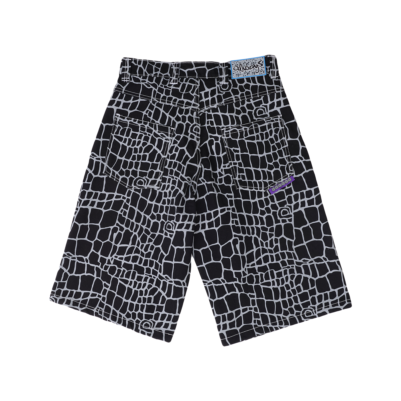 Always @ Range 5 Croc Print Denim Shorts Black