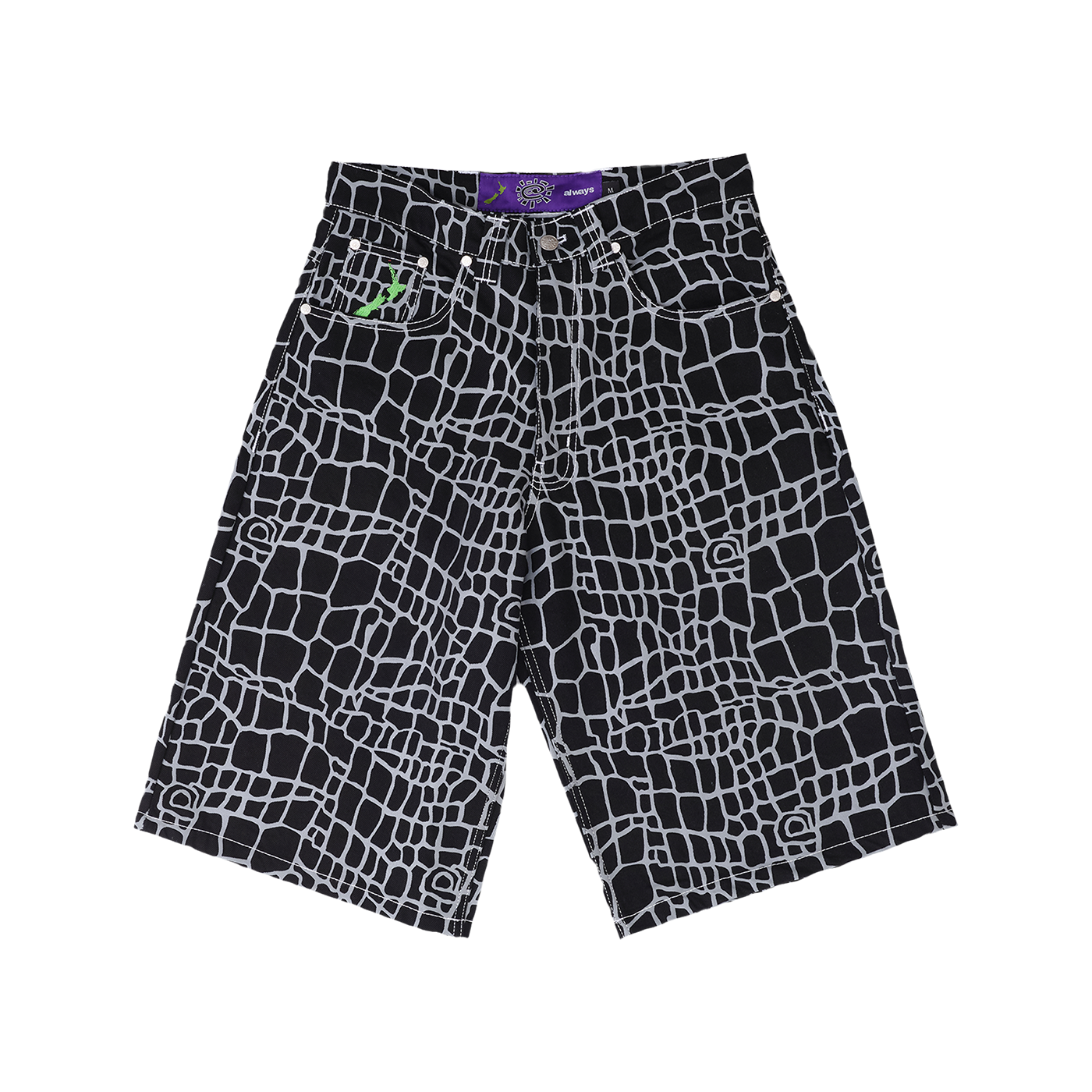 Always @ Range 5 Croc Print Denim Shorts Black