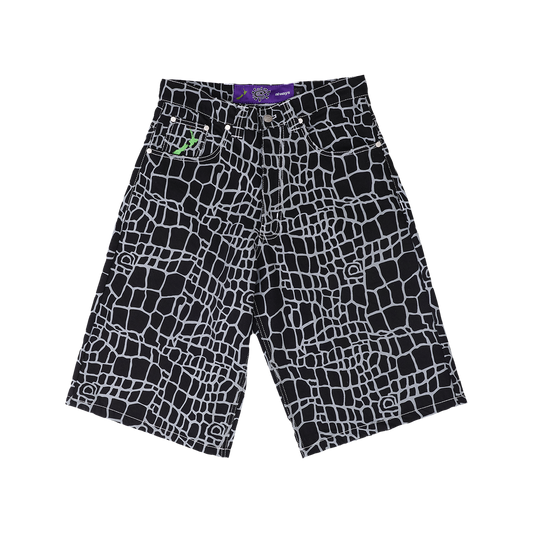 Always @ Range 5 Croc Print Denim Shorts Black