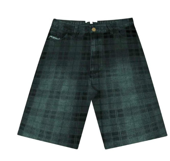 Yardsale XXX Tartan Denim Shorts (Green) Green