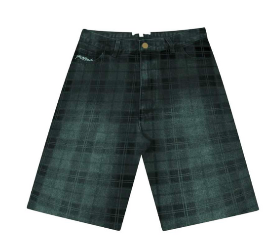 Yardsale XXX Tartan Denim Shorts (Green) Green