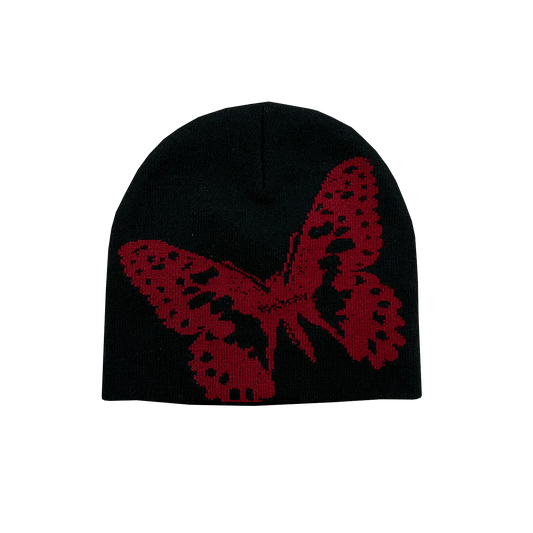 Bye Jeremy Butterfly Beanie Black Red - ARROW & BEAST