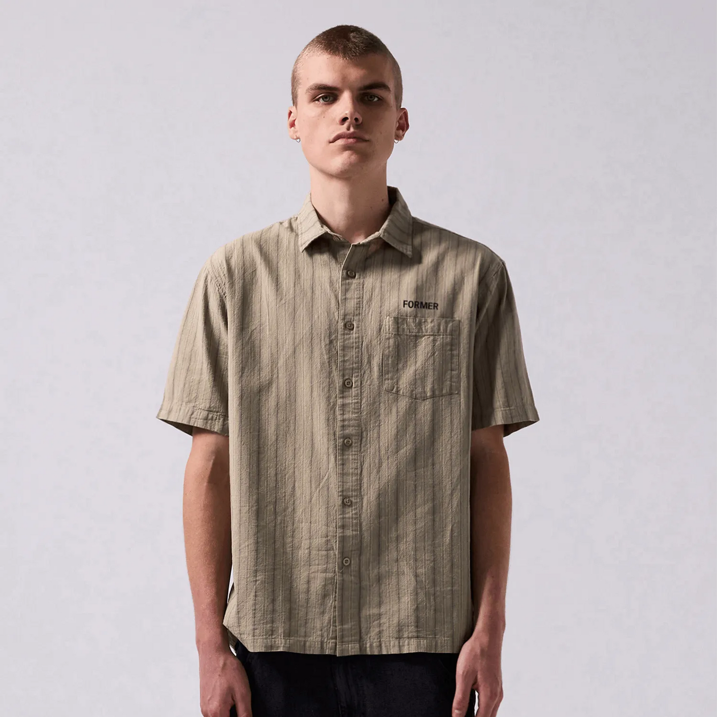Former Merchandise Reynolds Striped Shirt Moss - ARROW & BEAST