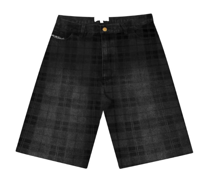 Yardsale XXX Tartan Denim Shorts (Black) Black