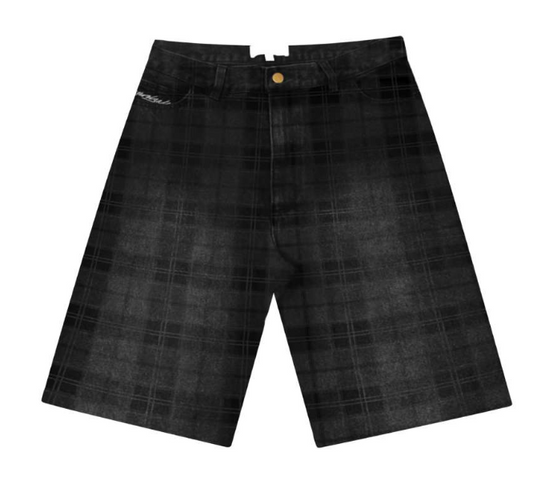 Yardsale XXX Tartan Denim Shorts (Black) Black