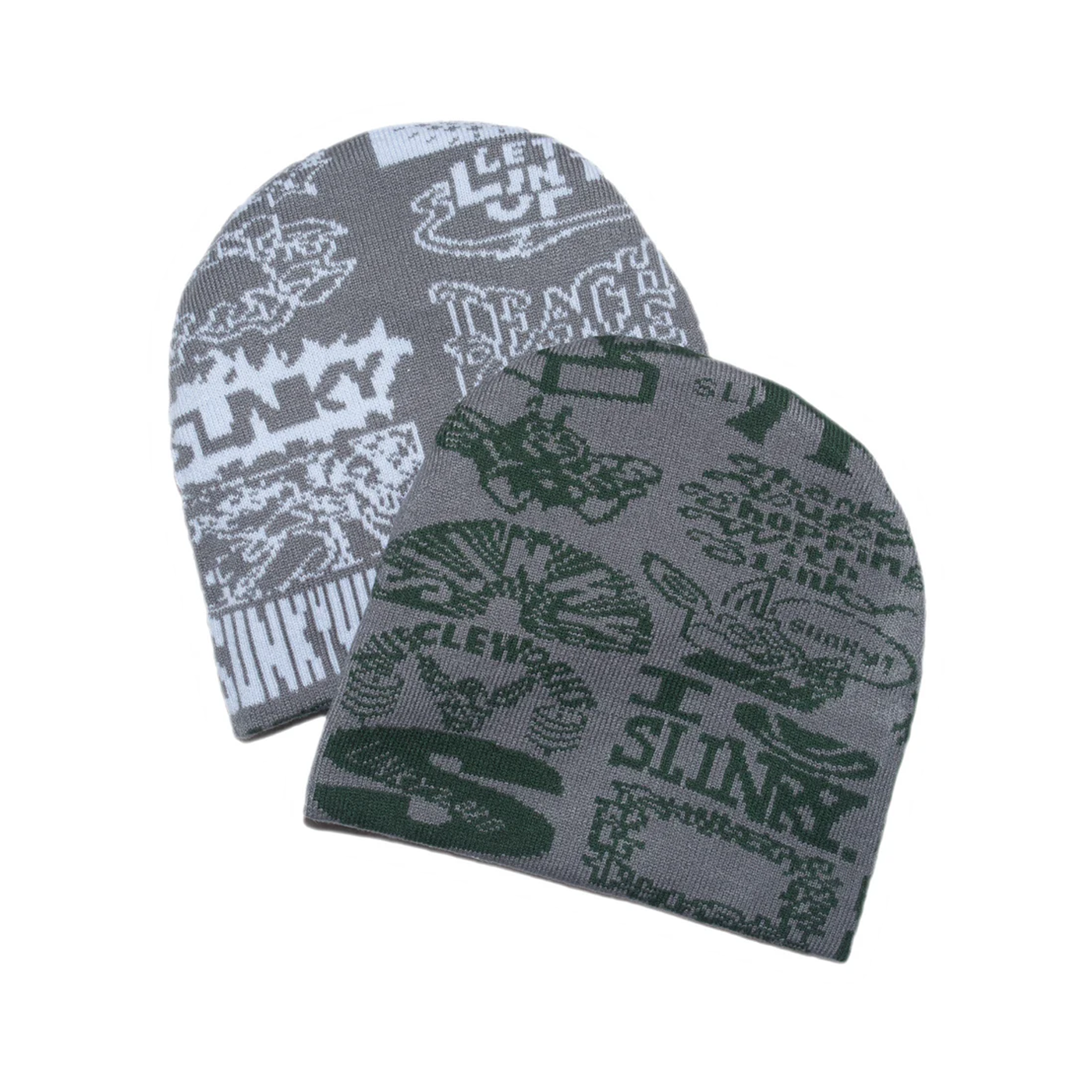 Slinky2020 Allover Reversible Skull Beanie Grey