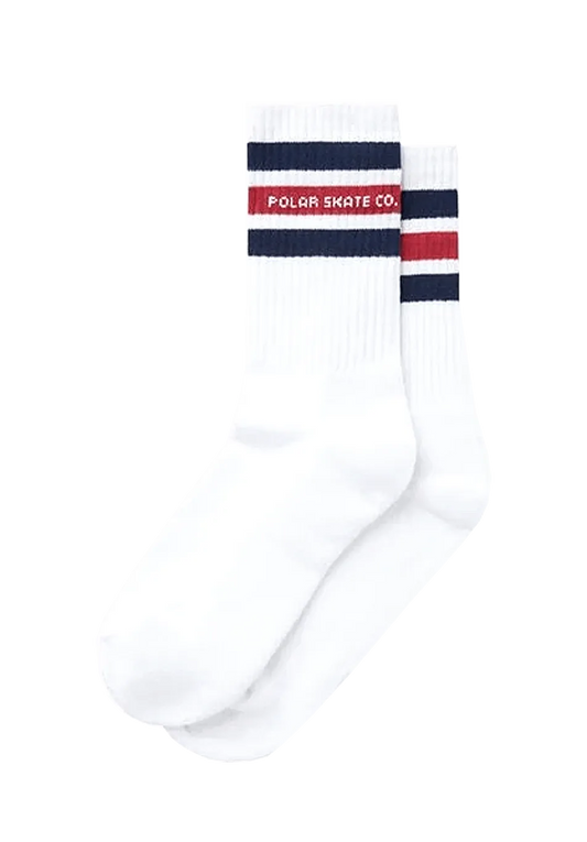 Polar Skate Co. Fat Stripe Socks White Navy Red - ARROW & BEAST
